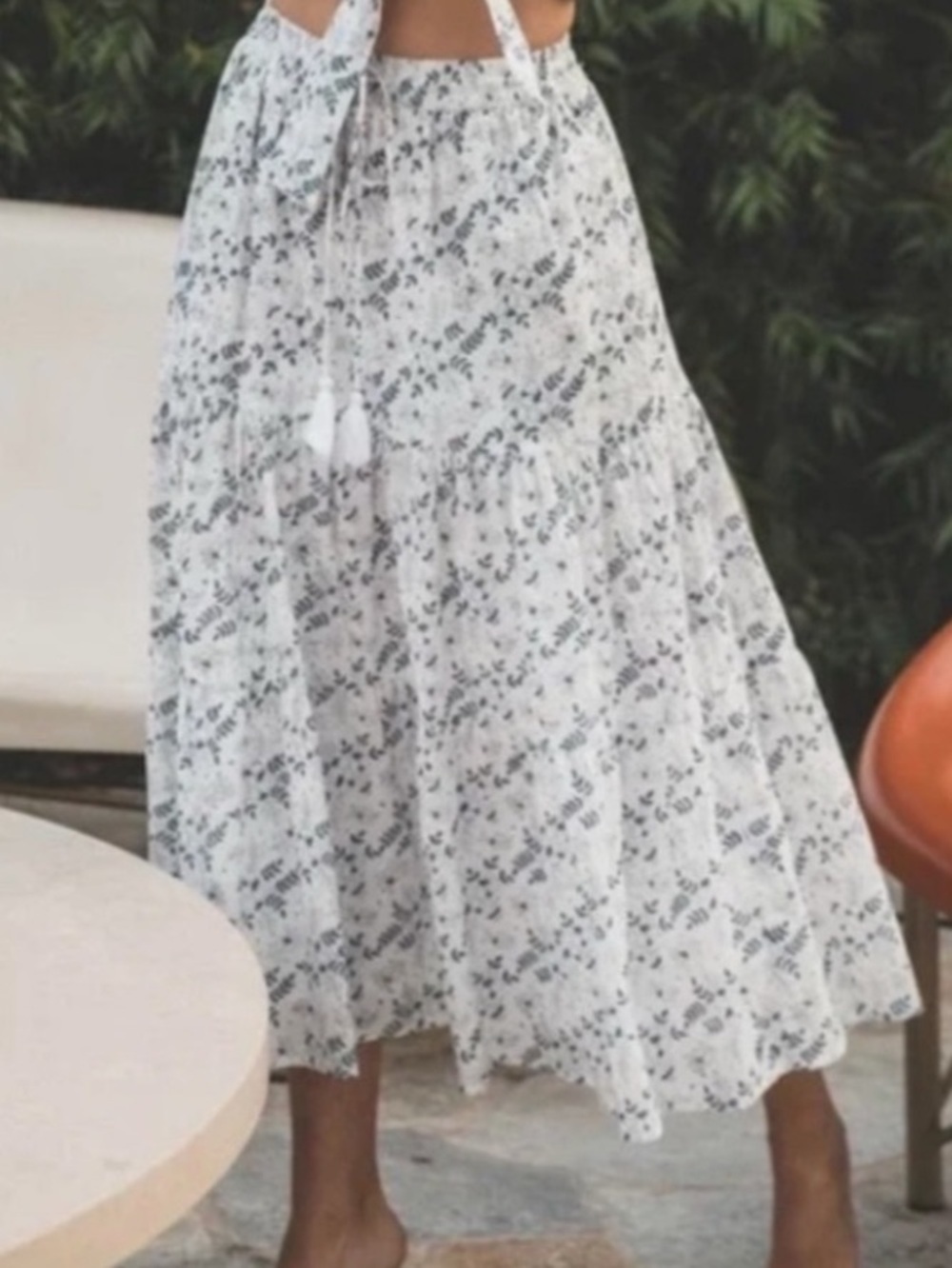 Cleobella Chelsea Skirt Medium Blue White Killarney Floral Tiered Midi